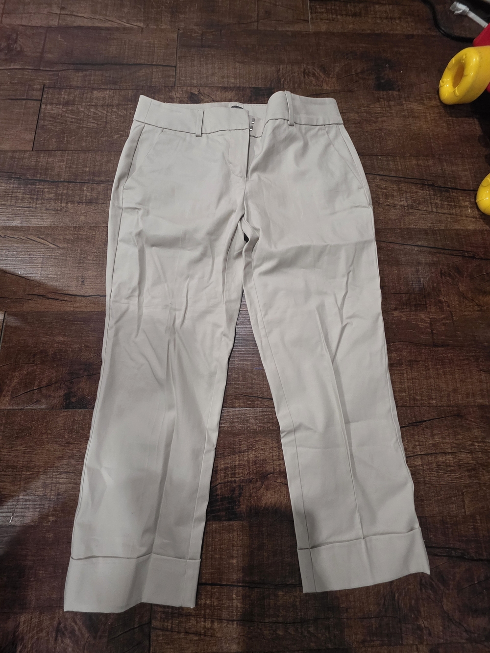 Ann Taylor Women’s Petite Beige Solid Flat Front Pants Zip Hook & Eye Button
